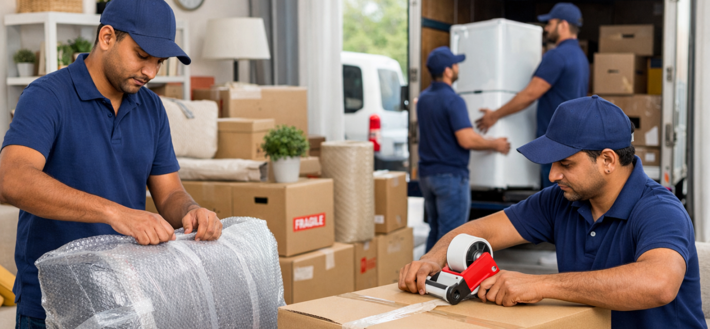 Professional packers and movers packing household goods in India