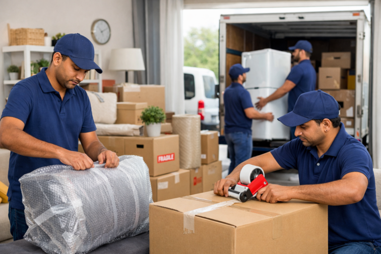 Professional packers and movers packing household goods in India
