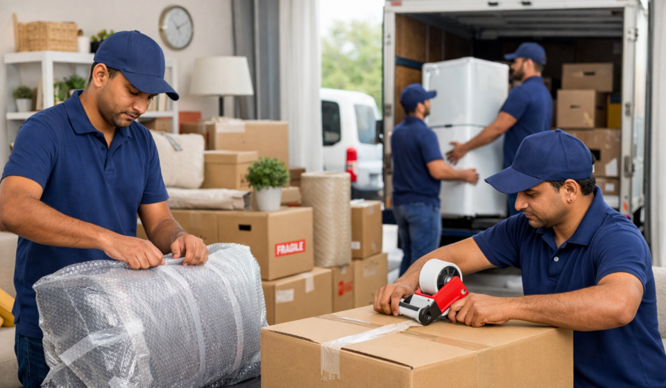 Professional packers and movers packing household goods in India