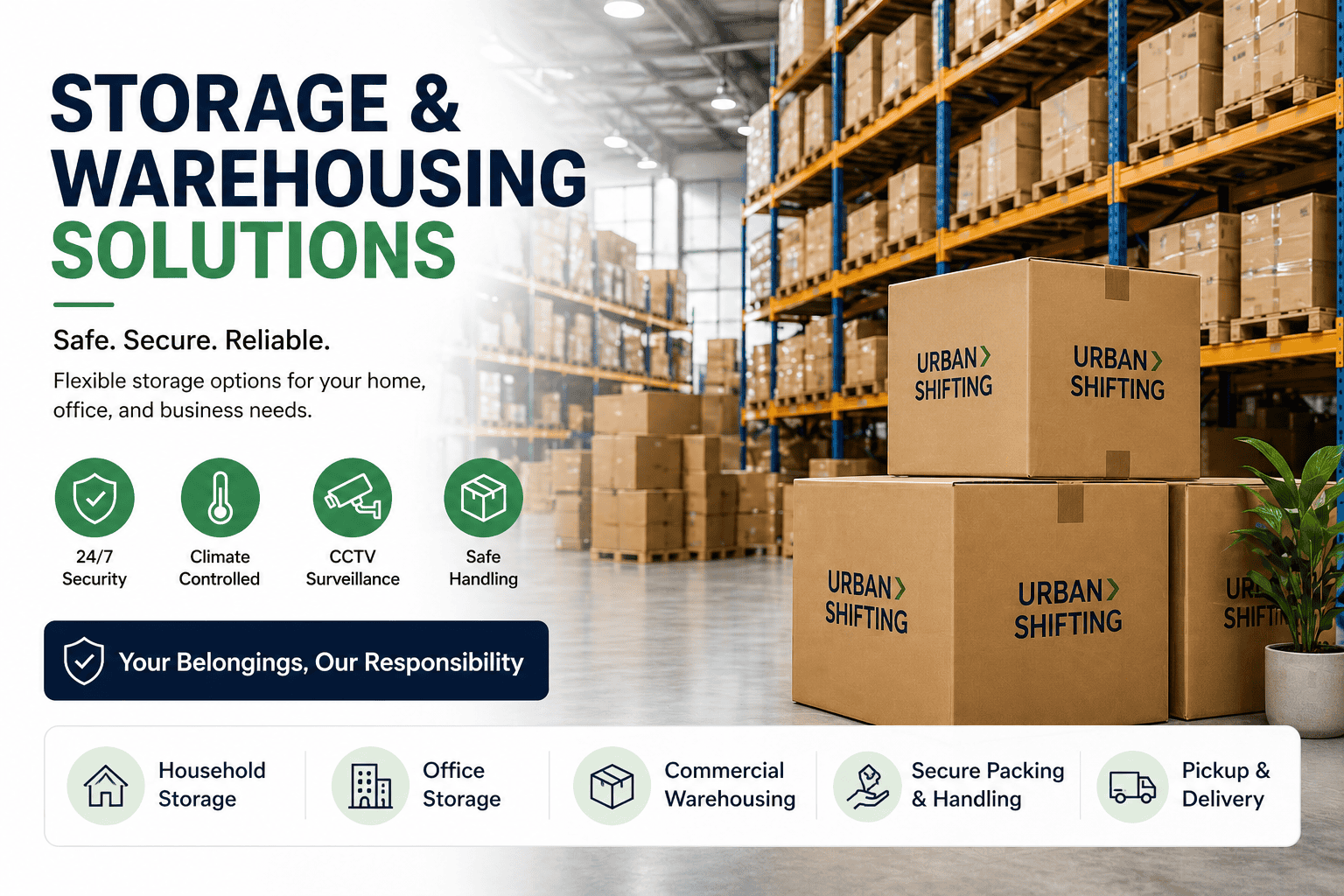 Storage and warehousing services in India with secure warehouse facility and packed boxes organized on shelves